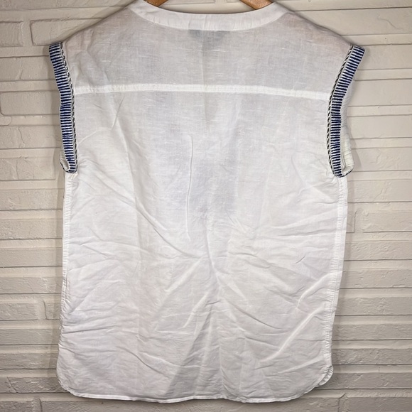 J. Crew White Embroidered Design Sleeveless Linen and Cotton Top, Women Size 0 - Picture 7 of 9